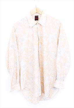 Vintage Abstract  Pattern Shirt Cream Long Sleeve Button Up 