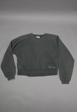 Vintage Champion Crop Sweater in Grey with Logo