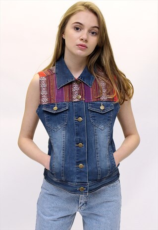 DESIGUAL ETHNIC CARRY EMBROIDERED DENIM JACKET