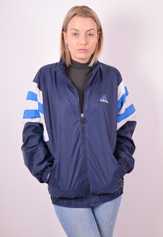 ADIDAS WOMENS VINTAGE TRACKSUIT TOP JACKET MEDIUM BLUE 90S