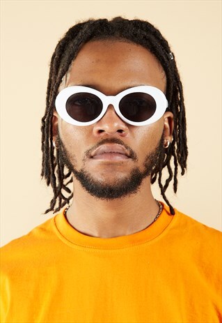 WHITE PLASTIC OVAL SUNGLASSES