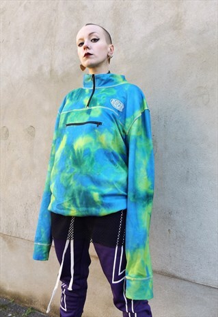 LOOSE FIT OVERSIZE FLEECE TIE DYE ACID FLEECE JUMPER ZIP TOP