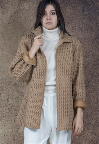 VINTAGE, BEIGE QUILTED JACKET WITH MIU MIU STYLE DETAILS