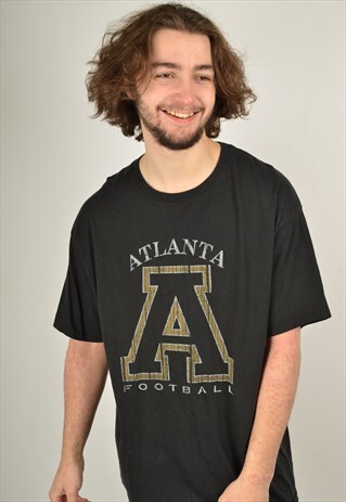 VINTAGE ATLANTA FOOTBALL USA GRAPHIC PRINT T-SHIRT IN BLACK