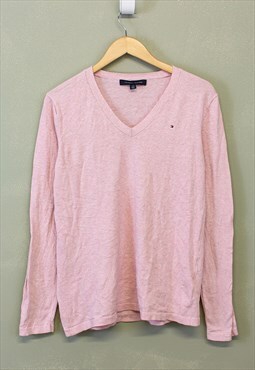 Vintage Tommy Hilfiger Jumper Pink Pullover With Chest Logo