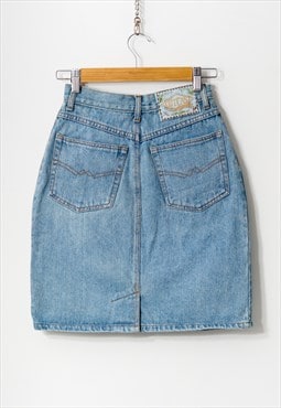 Vintage 90's mini denim skirt in blue pencil jean size XS