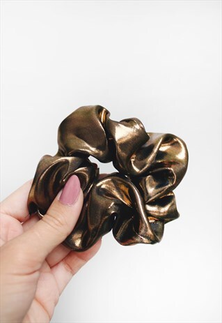 GOLD METALLIC SATIN HAIR BAND SCRUNCHIE