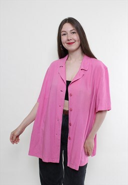 Vintage 80s linen blouse, minimalist pink blouse