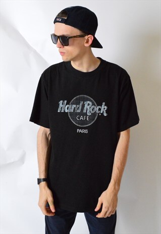 VINTAGE 90S BLACK PARIS HARD ROCK CAFE T-SHIRT