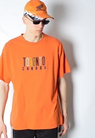 VINTAGE 90S ORANGE EMBROIDERED TORONTO CANADA T-SHIRT