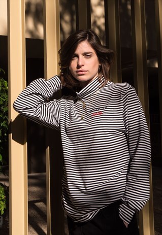 LONG SLEEVED TURTLENECK T-SHIRT WITH STRIPES BLACK WHITE