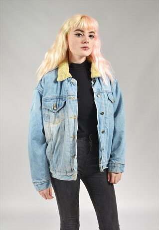 VINTAGE LIGHT BLUE SHERPA LINED DENIM JACKET