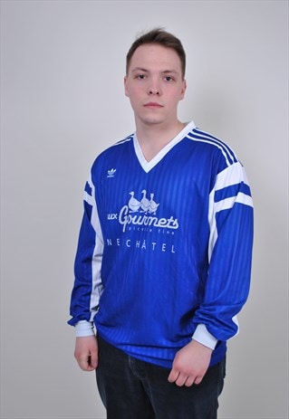 80S ADIDAS FOOTBALL JERSEY, RETRO LONG SLEEVE SOCCER TSHIRT