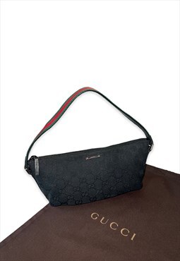 Womens Gucci bag black GG print baguette bag handbag
