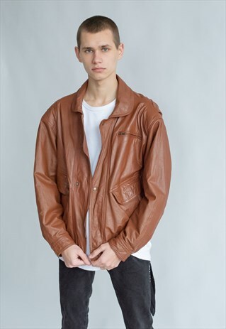 VINTAGE 70S BOHO RELAXED FIT JACKET IN BROWN LEATHER