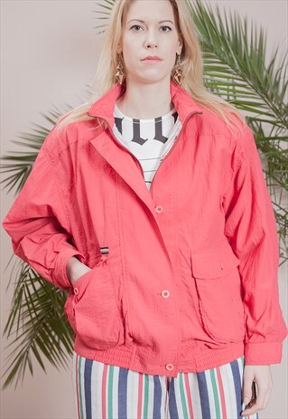 VINTAGE BOMBER JACKET IN AN INTERESTING CORAL COLOR.