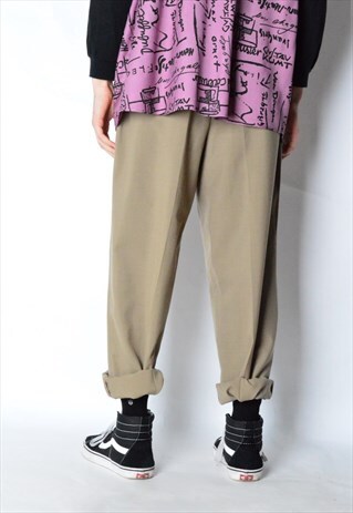 VINTAGE 80S BEIGE WOOL BLEND PANTS