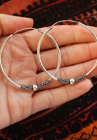 STERLING SILVER 48MM BALI HOOPS