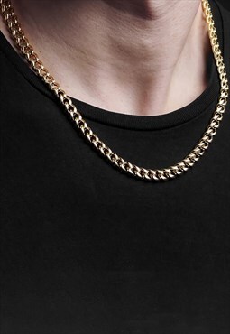 54 Floral 16" 8mm Curb Necklace Chain - Gold