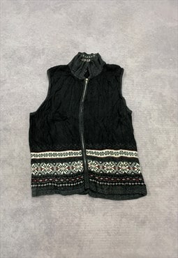 Vintage Knitted Sweater Vest Abstract Patterned Zip Up Knit 