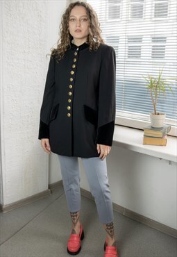 Vintage 70's Rare Black Wool  Velvet Details Jacket