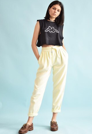 80'S RETRO PASTEL LINEN-LIKE HIGH WAIST TROUSERS