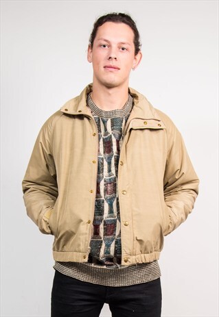 90'S VINTAGE BEIGE FLEECE LINED BOMBER JACKET