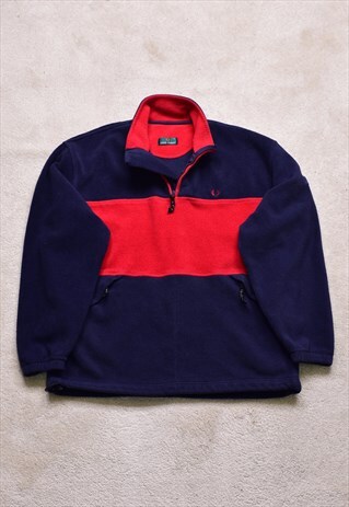 Vintage 90s Fred Perry Navy Embroidered Fleece Jacket 