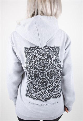 ROSE MANDALA PULLOVER GREY HOODIE