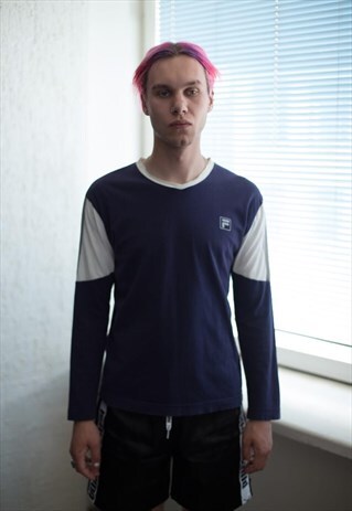 VINTAGE 90'S BLUE/WHITE COLOUR BLOCK LONG SLEEVED SHIRT