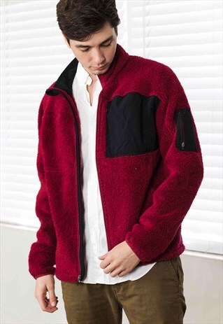 VINTAGE RED FLEECE JACKET 90S L 21.0