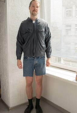 Vintage 70's Navy Very Thin and Soft Leather Bomber Jacket