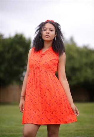 REWORKED VINTAGE BRIGHT ORANGE MINI DRESS 60'S/70'S