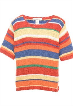 Vintage Multi-colour Striped Crochet Jumper - L