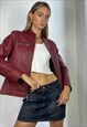 Vintage Y2k Burgundy Leather Biker Jacket Grunge Red