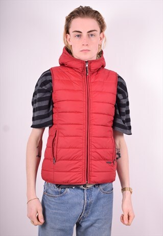 MENS VINTAGE PADDED GILET SMALL RED 90'S