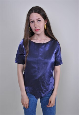 90S BLUE BRIGHT BLOUSE, VINTAGE PARTY WOMEN SHIRT