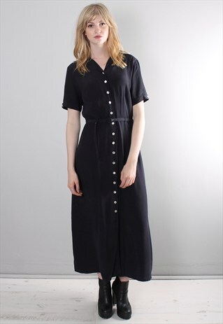 VINTAGE 90S LAURA ASHLEY SILK POLKA DOT LONG SHIRT DRESS
