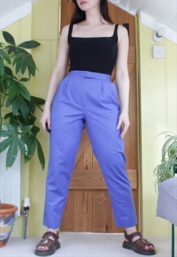 Vintage 80s high waisted bright blue cotton trousers
