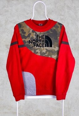 Vintage Reworked The North Face Sweatshirt Camo Red Small