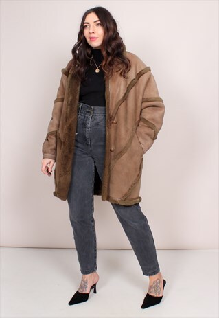 VINTAGE 80S BROWN LEATHER SHEARLING JACKET