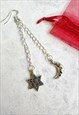 DOODLE ENGRAVED MOON AND STAR CHAIN EARRINGS
