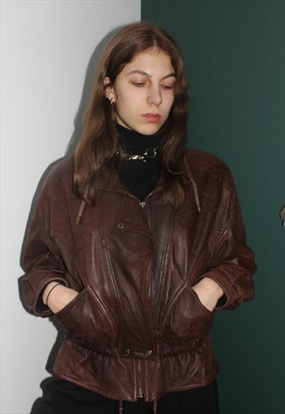 VINTAGE 70' COOL UNIQUE LEATHER BROWN JACKET