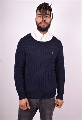 POLO RALPH LAUREN MENS VINTAGE JUMPER SWEATER XL BLUE 90'S