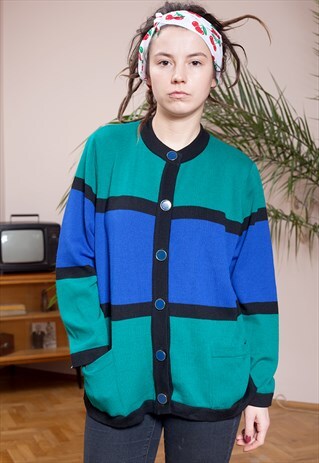 VINTAGE COLOUR BLOCK OVERSIZED KNIT CARDIGAN