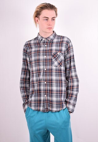 MENS VINTAGE SHIRT LARGE BLUE CHECK 90'S