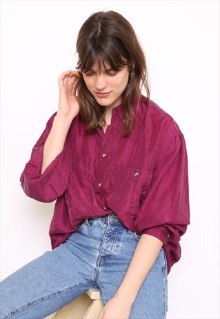 VINTAGE 90S PURPLE SILK OVERSIZED BLOUSE SHIRT