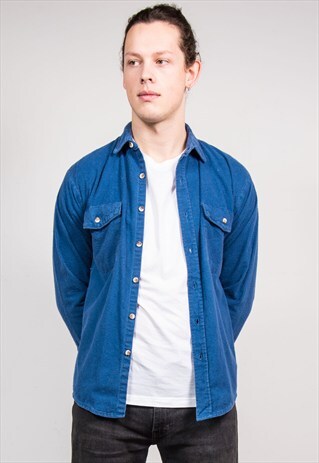 VINTAGE 90'S PLAIN BLUE FLANNEL SHIRT