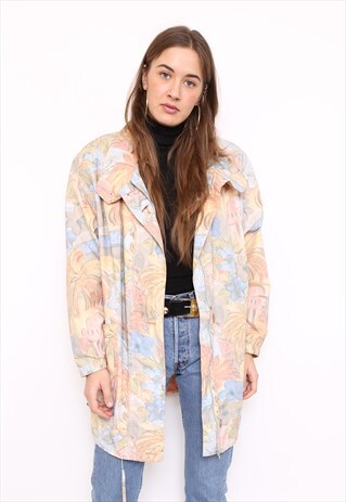 VINTAGE 80S PASTEL PRINT OVERSIZED BOMBER JACKET