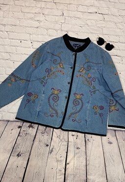 Denim Embroidered Detail Jacket Size 2XL